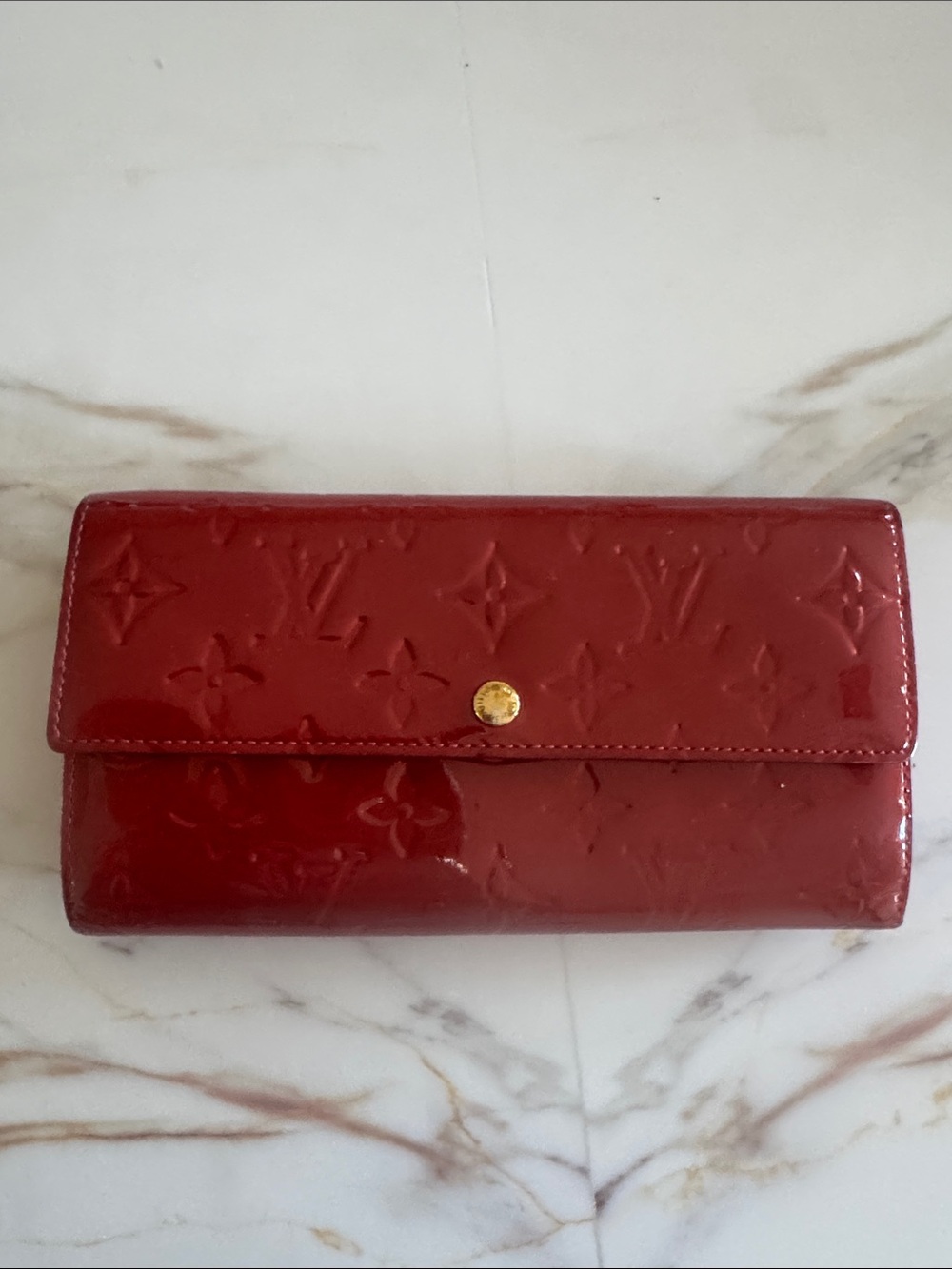 Louis Vuitton Vernis Glossy Red Wallet with Monogram Embossing